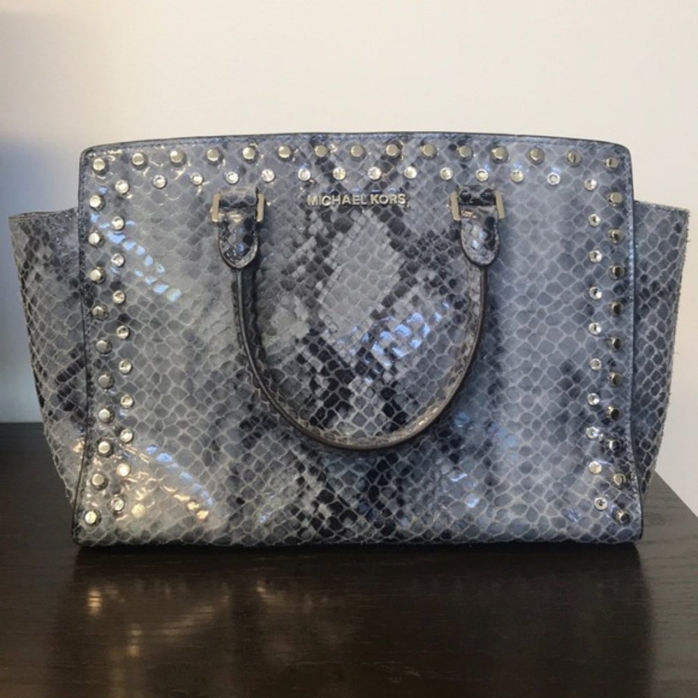 Michael Kors Snake Print Selma Jewel Large Satchel